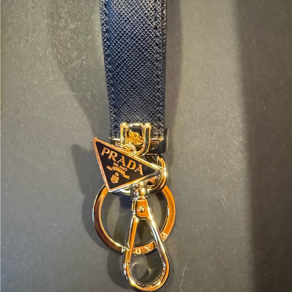 Prada Saffiano Black and Gold Leather Key Ring - Picture 2 of 4